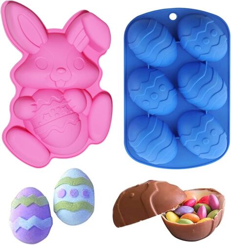 Kalanka-2 Pcs Moule En Silicone De Pâques, Moule À Oeufs De Lapin De Pâques, Moule De Cuisson En Forme De Lapin, 3d Oeufs De Pâques Moule, Moule Paques Pour Le Chocolat, Pâtisserie, Pain, Glaçon, Sav