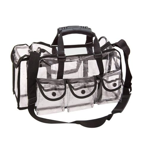 Trousse de maquillage transparente de voyage avec sangle, grande pochette extérieure pour ranger les cosmétiques