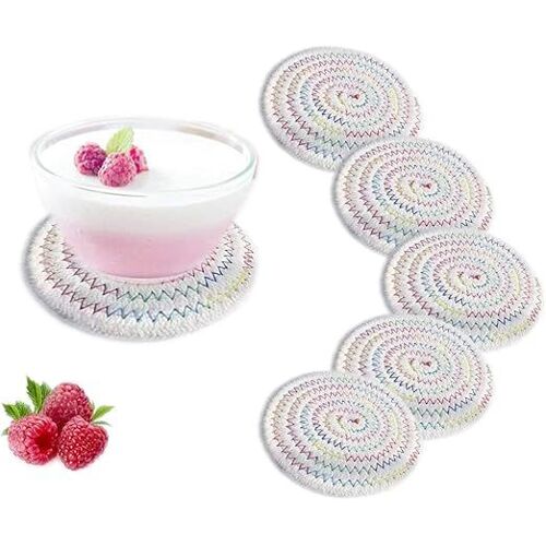 Lot De 6 Sous-Verres Blancs, Tasse En Coton Tissé, Tasse, Bouteille, Sous-Verres, Boisson, Antidérapant, Réutilisable, Lavable, Table, Bar, Restaurant, Bureau Moderne, Rond Coloré
