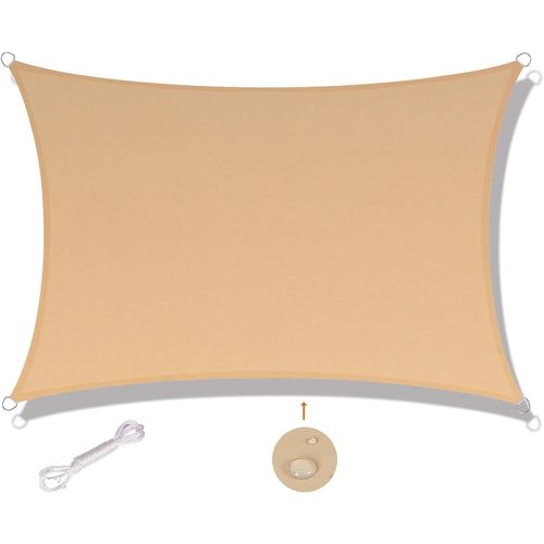 Voile D'ombrage Rectangulaire, 2x4m, Imperméable Et Résistant Aux Rayons Uv, À La Crème