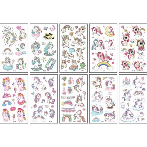 Autocollant De Tatouage De Licorne, Dessin Animé Créatif, Tatouage Pour Enfants, Autocollant De Tatouage Jetable