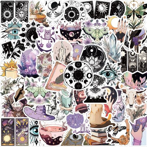 Autocollant 50 Pièces Sorcière magique Graffiti Stickers pour Portable Voiture Ordinateur Moto Velo Casque Skateboard Guitare Bouteille d'eau Guitare Décalcomanies Cool Decoration Cadeaux