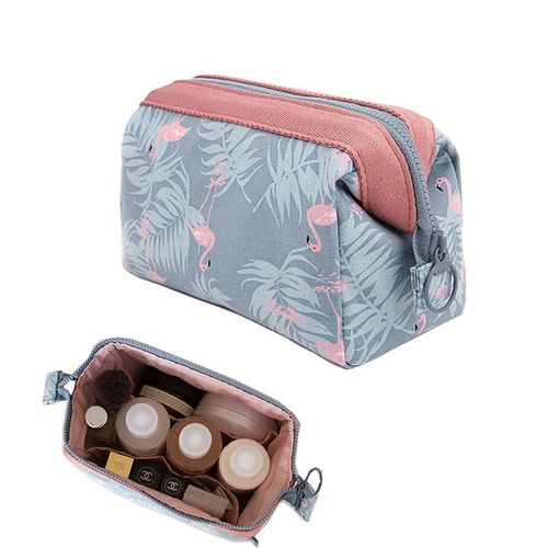 Trousse de maquillage tridimensionnelle à fermeture éclair de grande capacité (gris flamant rose), trousse de rangement de voyage pour cosmétiques pour femmes et filles,