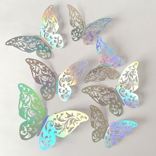 Autocollants Muraux Papillon 3d Creux 3 Couches Papillons Décoratifs Or Rose Or Pour Décoration De Fête D'anniversaire De Mariage 12 Pièces
