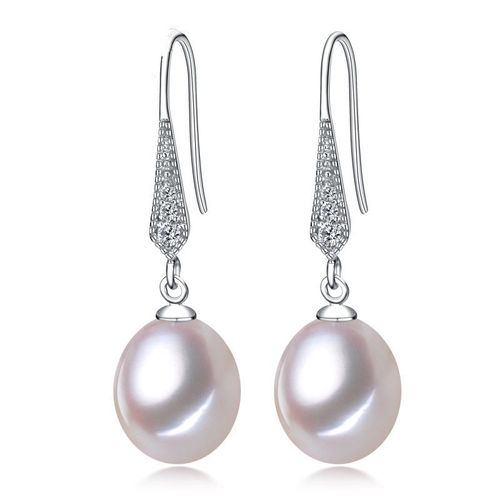 1 Paire De Boucles D'oreilles En Argent Sterling S925 Avec Perles D'eau Douce Argent