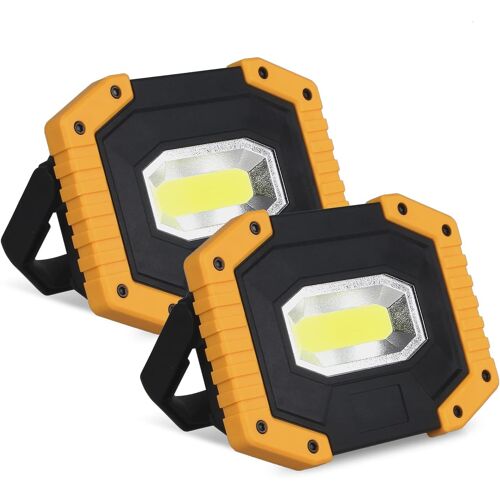 JEXNOVASHOP-Projecteur LED Rechargeable 30W 2000LM Projecteur LED Chantier Portable 5200mAh Lampe Chantier Batterie Lumière de Travail avec 3 Modes & USB pour Camping, Chantier, Garage, Atelier(2 pac