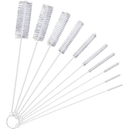 Brosse De Nettoyage, Lot De 12 Pinceaux Pour Les Bouteilles, Pour La Cuisine, Le Thé, Le Pistolet, Buse, De Tubes, De Clavier, De La Voiture De Nylon, 10, Blanc, 200 Mm (Blanc)