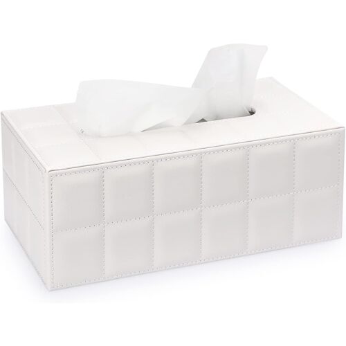 Boîte à mouchoirs rectangulaire en cuir PU - Décoration élégante et raffinée - Blanc
