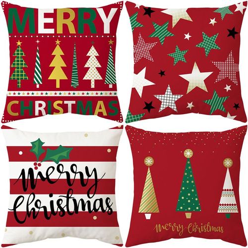 Ensemble De 4 Noël Housses De Coussin (45 X 45 Cm, Les Étoiles Et Les Arbres De Noël), Noël Cerfs Design, Idéal Pour La Décoration De La Maison, Canapé, Salle De Séjour, Chambre À Coucher.