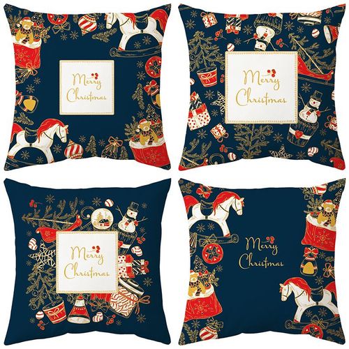 Noël Housses De Coussin Lot De 4 (45 X 45 Cm, Bleu) De Noël Cerfs Motif De Décoration Adapté Pour Noël Canapé, Maison, Salle De Séjour, Chambre À Coucher