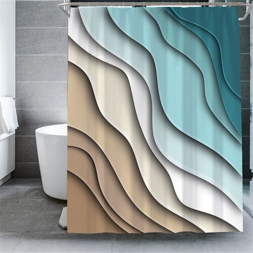 Rideau de douche à vagues abstraites (bleu), imperméable avec crochets, haute qualité, résistant à la moisissure, facile à nettoyer, joli imprimé. 180 x 180 cm