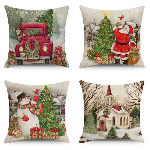 Noël Housses De Coussin Lot De 4 45 X 45 Cm, Carré Taie D'oreiller, Housse De Protection Avec Fermeture À Glissière Invisible Pour Canapé, Chambre À Coucher, Salon, Décor À La Maison