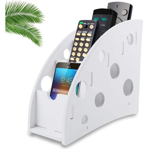 JEXNOVASHOP-Organisateur Télécommandé à 4 Compartiments, Organisateur Télécommande Blanc Pour Ranger Diverses Télécommandes et Téléphones Portables, Boîte de Rangement pour Télécommande en Bois Compo