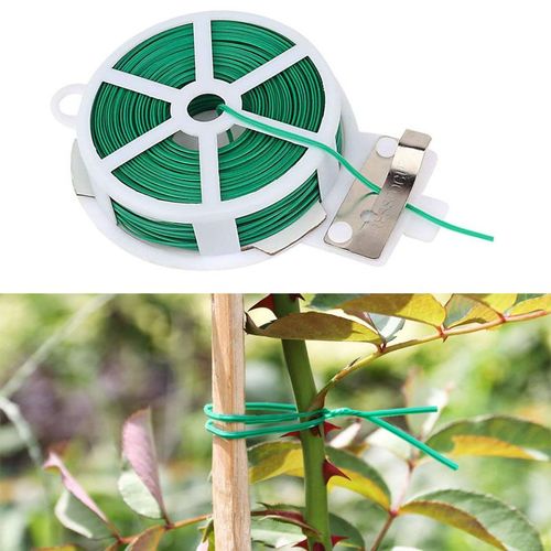 Fil de fer vert de 50 m pour le jardinage, attaches pour plantes, fil de fer métallique avec revêtement plastique