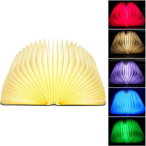 Lampe D'ambiance Pliable En Forme De Livre - 5 Couleurs - Lampe De Chevet En Bois Rechargeable Par Usb - Pour Décoration D'intérieur, Cadeau D'anniversaire