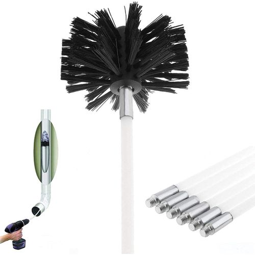 Kit Brosse de Cheminée, Outil Nettoyage pour Cheminées Brosse Kit de Ramonage Ccontient 6 (61cm Tiges Flexibles et 1 (100mm) Tête de kit de ramonage du Poêle à Granulés pour Poêle à Pellet