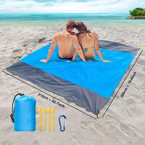 (Bleu)Tapis De Plage Couverture Pique Nique 200x210cm Couverture De Plage Ultra-Légère Natte De Plage Extérieure Imperméable Pour La Plage,Le Camping,Portable À Séchage Rapide.