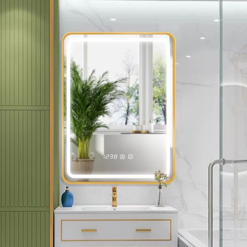 Miroir de salle de bain 80x60cm miroir lumineux LED anti-buée, miroir mural de courtoisie avec éclairage, interrupteur mécanique - blanc froid
