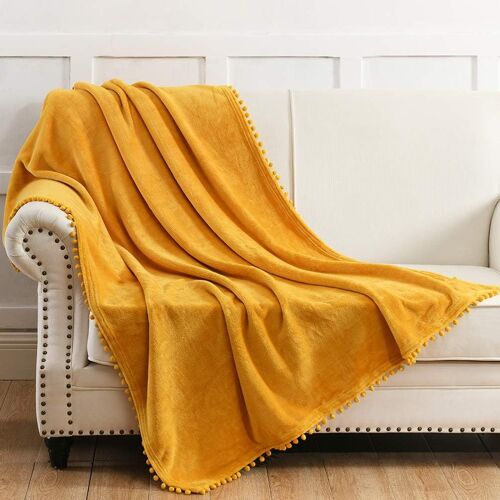 Couverture En Flanelle - Couverture Chaude Douce Et Confortable Pour Canapé-Lit Et Chaise, Avec Bord À Capuche, 50 ""X 60"", Jaune