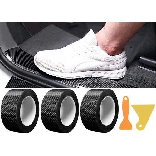 3 Pièces Film De Protection Universel Pour Seuil De Porte De Voiture, Autocollant Fibre De Carbone Protecteur De Pare-Chocs, Protection Seuil Porte De Voiture Protecteurs De Jante (5cm X 3m)