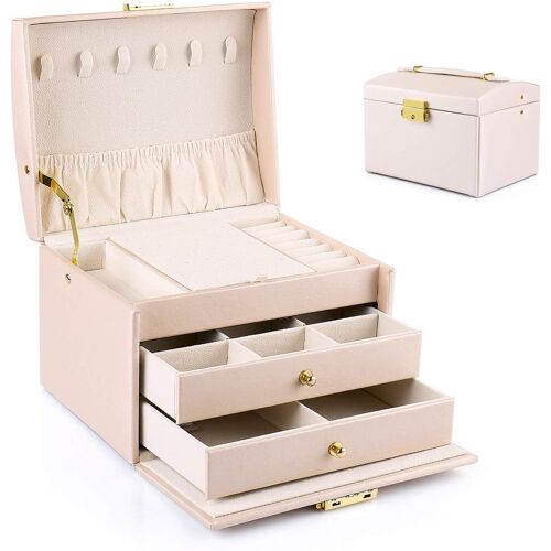 Boite a Bijoux Femme Fille(Rose Nude), Boîte à Bijoux Coffret à Bijoux Rangement Bijoux Organisateur pour Bagues Bracelets Boucles d'oreilles Montres Lunettes Cadeaux de Noël