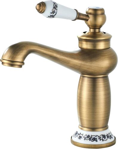 Robinet Rétro Salle de Bain, Robinet de Lavabo Poignée en Céramique Mitigeur Monocommande Lavabo, Robinet Salle Bain Eau Chaude et Froide, Laiton
