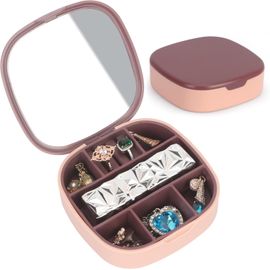 Boîte à bijoux de voyage - Violet, petite boîte à bijoux avec miroir, boîte à bijoux en plastique, mini boucles d'oreilles, bagues, colliers, rangement de bijoux