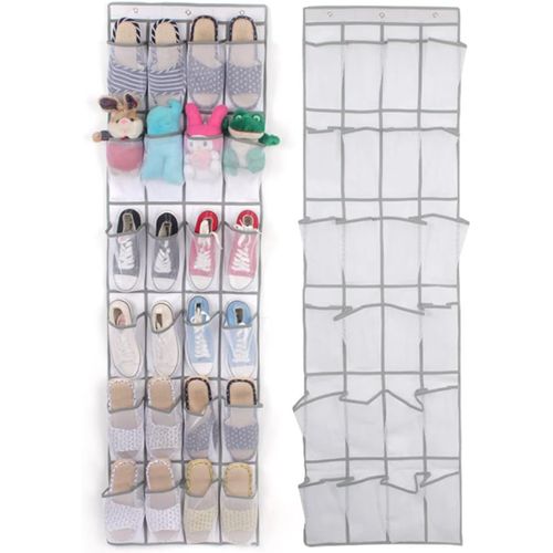 Lot De 2 Organiseurs De Chaussures Suspendus À 24 Poches (Blancs) - Organiseur De Chaussures Pliable Et Visible En Maille Pour Chaussures, Chaussettes, Jouets, Accessoires De Beauté-Générique