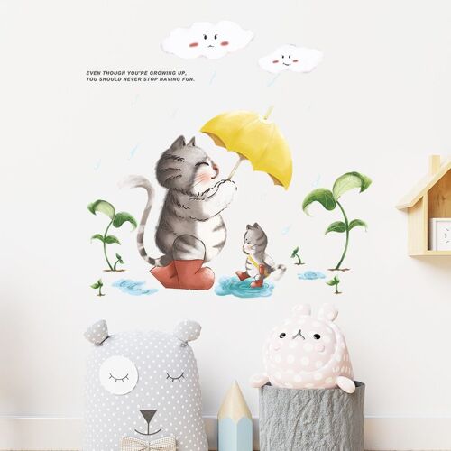 Décoration murale pour chambre d'enfant avec kitty, autocollant de dessin animé, poster d'art mural, autocollant d'art à décoller et à coller pour la décoration d'enfants et de chambres d'enfants