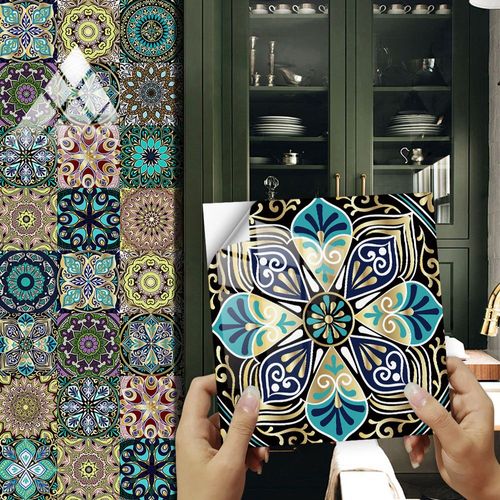 Lot de 16 papiers peints autocollants pour carrelage 10 x 10 cm style mosaïque