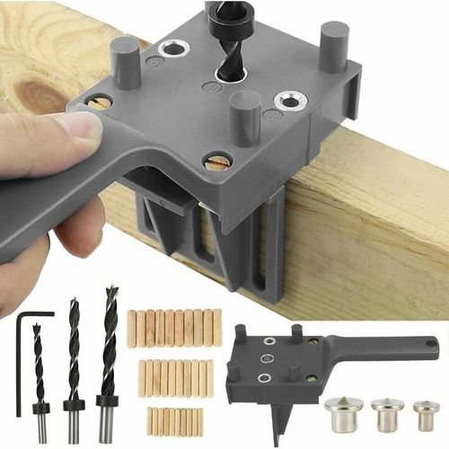 41 PCS Gabarits de Perçage Cheville Gabarit de Percage Tourillon Kit Gabarait de Goujon Menuiserie à Trou Droit avec Centreur Tourillon 6/8/10mm pour Goujon en Bois à Main (Gris)
