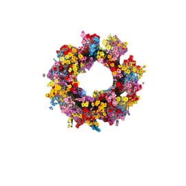 Couronne de petites fleurs de couleurs 40 cm, couronne de fleurs de printemps, accroche-porte, une couronne de fleurs artificielles pour la porte d'entrée et la fenêtre.