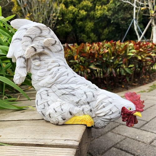 (Blance) Statue De Jardin De Coq, Statue D'art Unique, Sculpture Pour Clôture, Maison, Pelouse, Cour, Décoration Paysagère, Utilisation Intérieure Ou Extérieure
