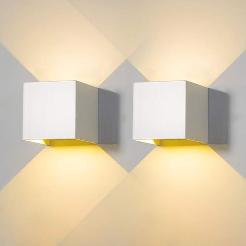 Lot De 2 Appliques Murales Extérieures À Led (Blanches), 10 W, Modernes, Lumière Chaude, Ip65, Étanche, En Aluminium, Carrées, À Angle Réglable, Faciles À Installer