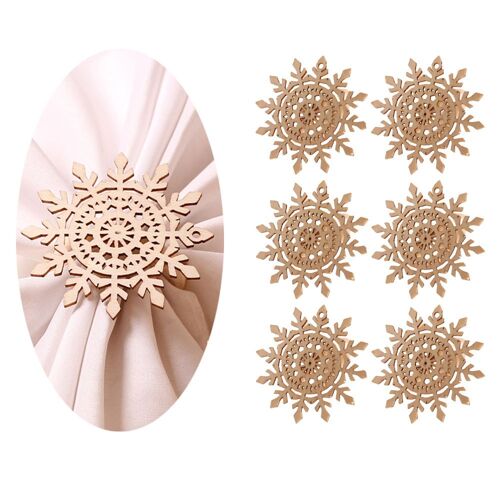 Lot De 6 Ronds De Serviette Créatifs ¿ Flocons De Neige En Bois De Noël, Ronds De Serviette Uniques, Décoration De Table Pour Banquet De Mariage, Fournitures De Table