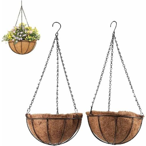 2 Pieces Panier De Fleurs A Suspendre En Metal, Panier De Fleurs A Suspendre En Fibre De Coco, Panier De Fleurs A Suspendre, Pour Culture Plantes D'interieur Et D'exterieur 30 Cm Goodnice