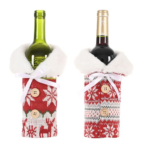 Créatifs Décorations de Noël, Tricot Bouton de Flocon de neige Bouteille de Vin de Couverture, Rouge Vin, pour le Pull, Sac de Vin Rouge
