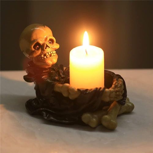 Bougeoir en forme de tête de mort, cendrier en forme de tête de mort, bougeoir en résine, pour la maison, les fêtes, Halloween, Noël, décoration de bar à thème effrayante