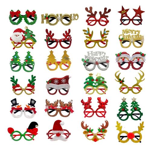 24 Pcs Fête De Noël À Paillettes Montures De Lunettes De Vacances De Paillettes De Noël, Lunettes De Cadeaux Pour Noël, Décorations De Fête
