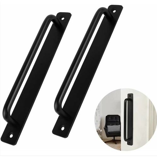 (Noir, 180 Mm) Lot De 2 Poignées De Porte Coulissantes Robustes En Alliage D'aluminium Pour Porte Intérieure Et Extérieure, Porte De Grange, Armoire, Placard, Chambre À Coucher, Avec 4 Vis