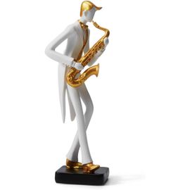 Amoy-Art Figurine de musicien Sculpture musicale Statue Décoration musicale Piano moderne Intérieur Salon Arts Cadeau Résine Saxophone 26 cmH