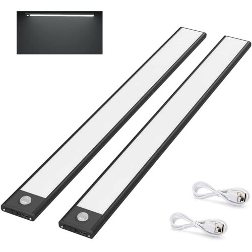 Lampe De Placard 2 Pièces, 30 Cm, Sans Fil, Rechargeable Par Usb, Détecteur De Mouvement, 3 Modes D'éclairage, Lumière De Placard, Blanc Froid 6000 K, Noir