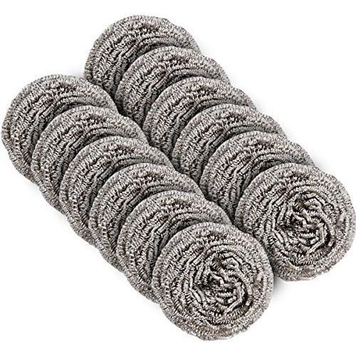 Éponges grattantes inox, lot de 12 pièces - Éponges de nettoyage résistantes pour cuisine, barbecue et surfaces robustes - Dimensions 17.9 x 15.9 x 12.3 cm