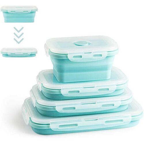 Boîte À Lunch Pliante En Silicone 4 Pcs (Bleu O2) Support Pliable Conteneurs De Stockage De Nourriture Silicone Pliable Multicolore Alimentaires En Silicone Multicolore