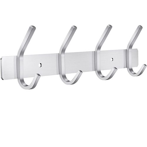 Porte Manteau Mural, Patères Porte Manteaux en Acier Inoxydable Crochet Mural pour Chambre Salle de Bain Cuisine (4-Crochet, Argent)