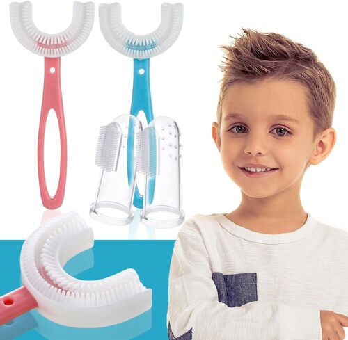Kalanka-4 Pcs Brosse À Dent Enfant En Forme De U Pour Enfant Et Bébé Avec Tête En Silicone, Masse Les Gencives Et Fournit Un 360° Nettoyage Complet Manuel (6-12 Ans (Offre Spéciale)) 