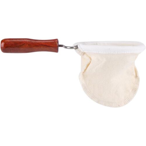 Filtre à café fait main, réutilisable, en tissu flanelle, avec manche en bois, petit format, beige