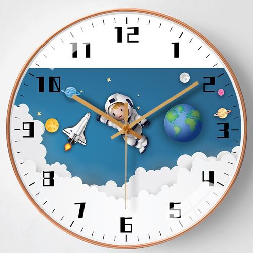 Horloge murale silencieuse pour enfants astronaute de 12 po Horloge murale ronde silencieuse pour enfants (style 2)