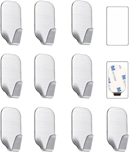 Ulteronixshop-Crochets adhésif forts 3M pour murs, Crochets autocollants pour serviettes et vêtements, Crochets métalliques pour le rangement de la cuisine et de la salle de bain, Paquet de 10