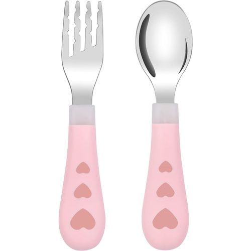 Ensemble De Couverts Pour Enfants, 2 Pièces, Fourchette Et Cuillère Pour Enfants, Cuillère Et Fourchette En Acier Inoxydable 304 + Pp